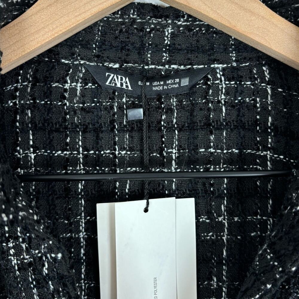 Zara Black Fitted Textured Tweed Check Shirt Jacket NWT Size Medium - Picture 4 of 5